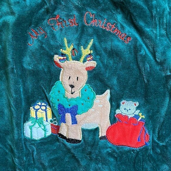Little Me My First Christmas Outfit 3 months green velour Christmas vintage - Picture 2 of 5